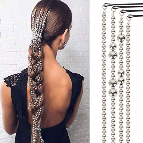 Campsis Beaded Tassel Hair Clips Silver Multi Strand Ponytail Hair Piece Hair Extension ChainsParty Wedding Nightclub Prom Hair Accessories for Women and Girls