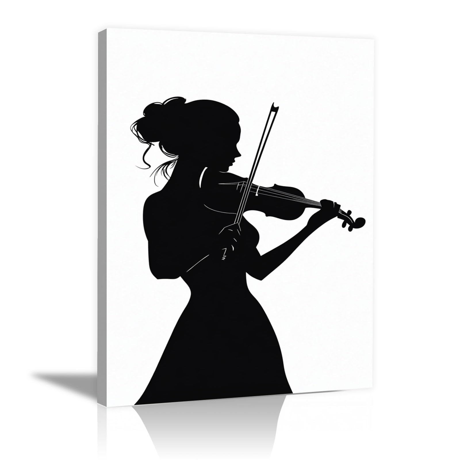 TERUEA Abstract Girl Painting Prints Woman Canvas Pictures Violin Playing Woman Silhouette Retro Painting Bathroom Wall Decor,(Black)-40x60cm Framed