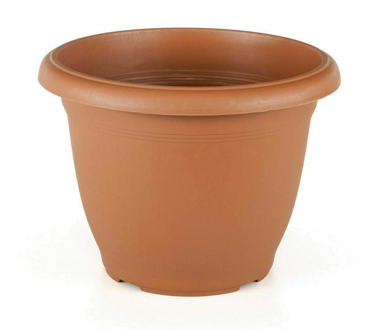Tamersgifts Sets of 2 Plastic Round Garden Flower Plant Pot Planters (Terracotta, 20.5cm Diameter x 15cm Height)