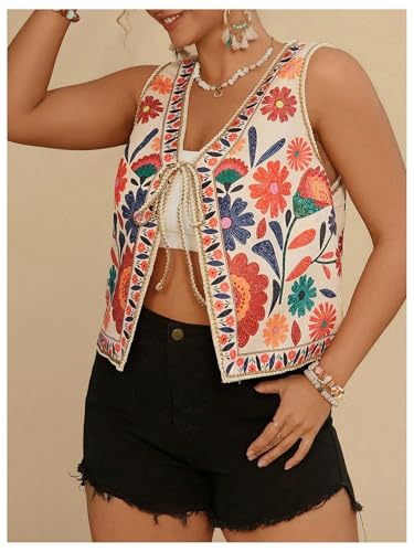 Verdusa Women's Plus Size Bow Floral Lightweight Cardigans Boho Sleeveless Jacket Outwear3