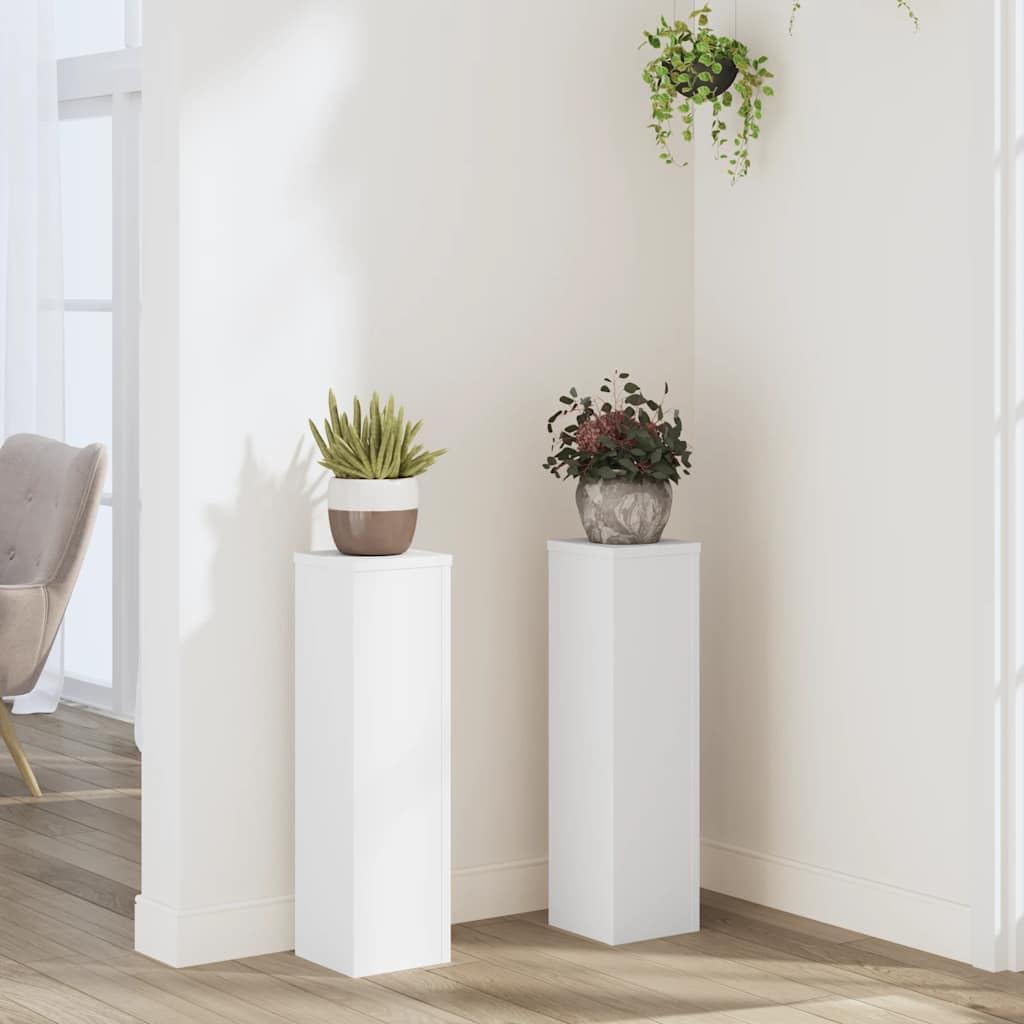 Stojak na rośliny 2 szt. biały 17 x 17 x 60 cm materiał drewnopochodny | Stabilna płyta wierzchnia, odporna na wilgoć, łatwa do czyszczenia, pusta wypełniana piaskiem, w zestawie uchwyt ścienny
