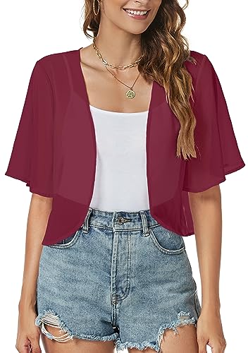Image of ZNVGIRL Women Shrug Chiffon Cardigans Open Front Short Sleeve Bolero for Evening Dressy 2026