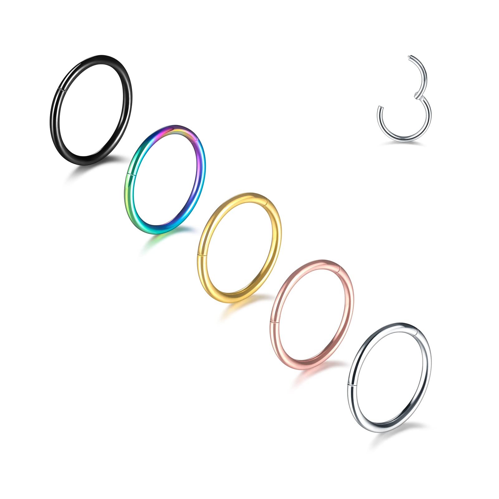 Aumeo 14G 16G 18G 20G Nose Ring Hoop Stainless Steel Hinged Segment Rings Hoops Nose Clicker Ring Tragus Helix Cartilage Daith Rook Earring Piercing