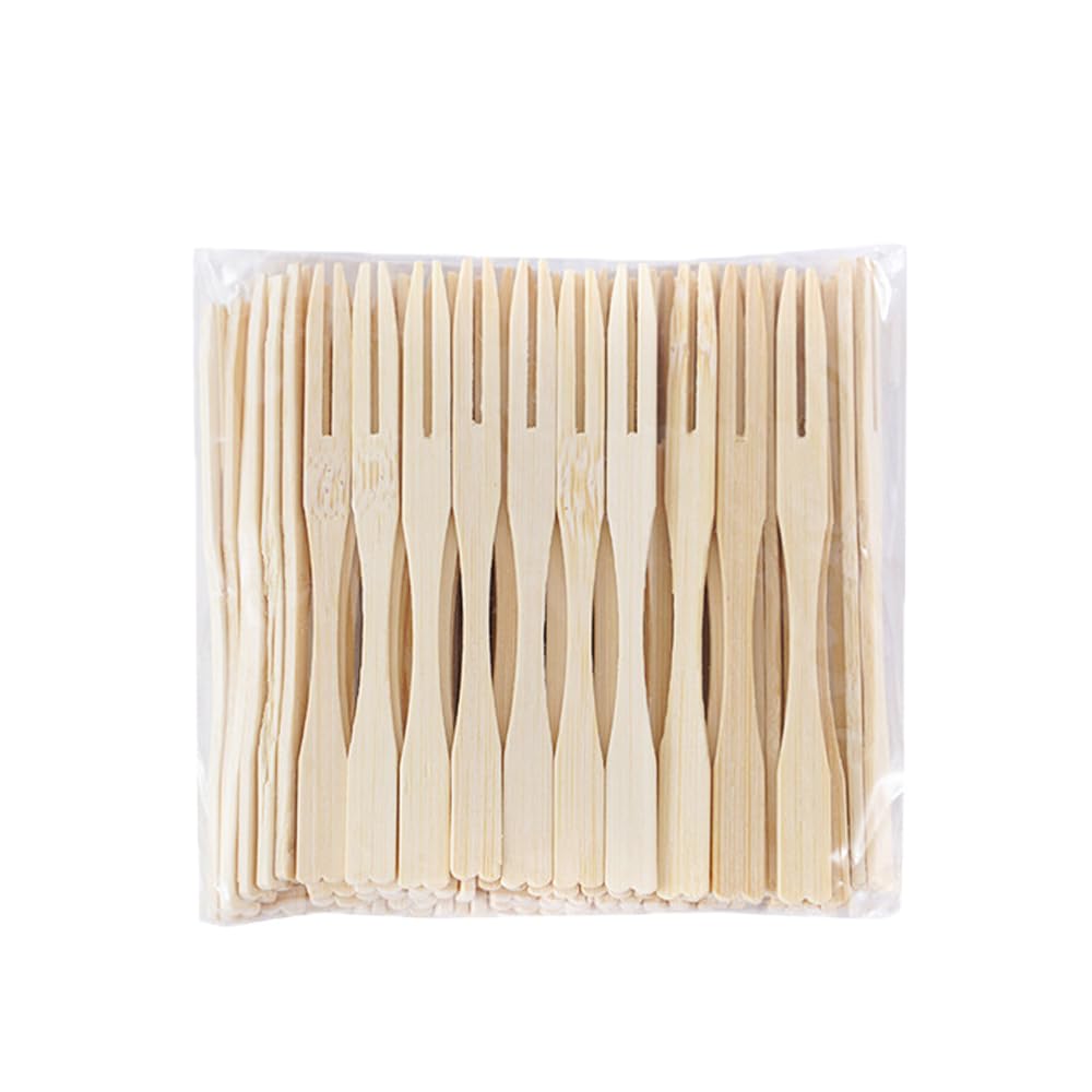 LannuMet 100pcs Mini Bamboo Forks 3.5 Inch Disposable Fork Tiny Bamboo Fruit Picks for Appetizers,Cocktail, Pastry, Dessert