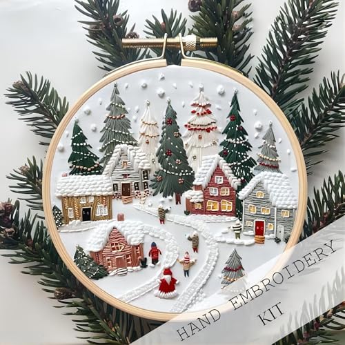 Vintage Stain Glass Panel Christmas Embroidery Kit Christmas Gnomes Embroidery Kits For Beginners With Pattern DIY Adult Kits Full Embroidery Hoop Kit With Needles And Thread Christmas (D, 15x15x1)