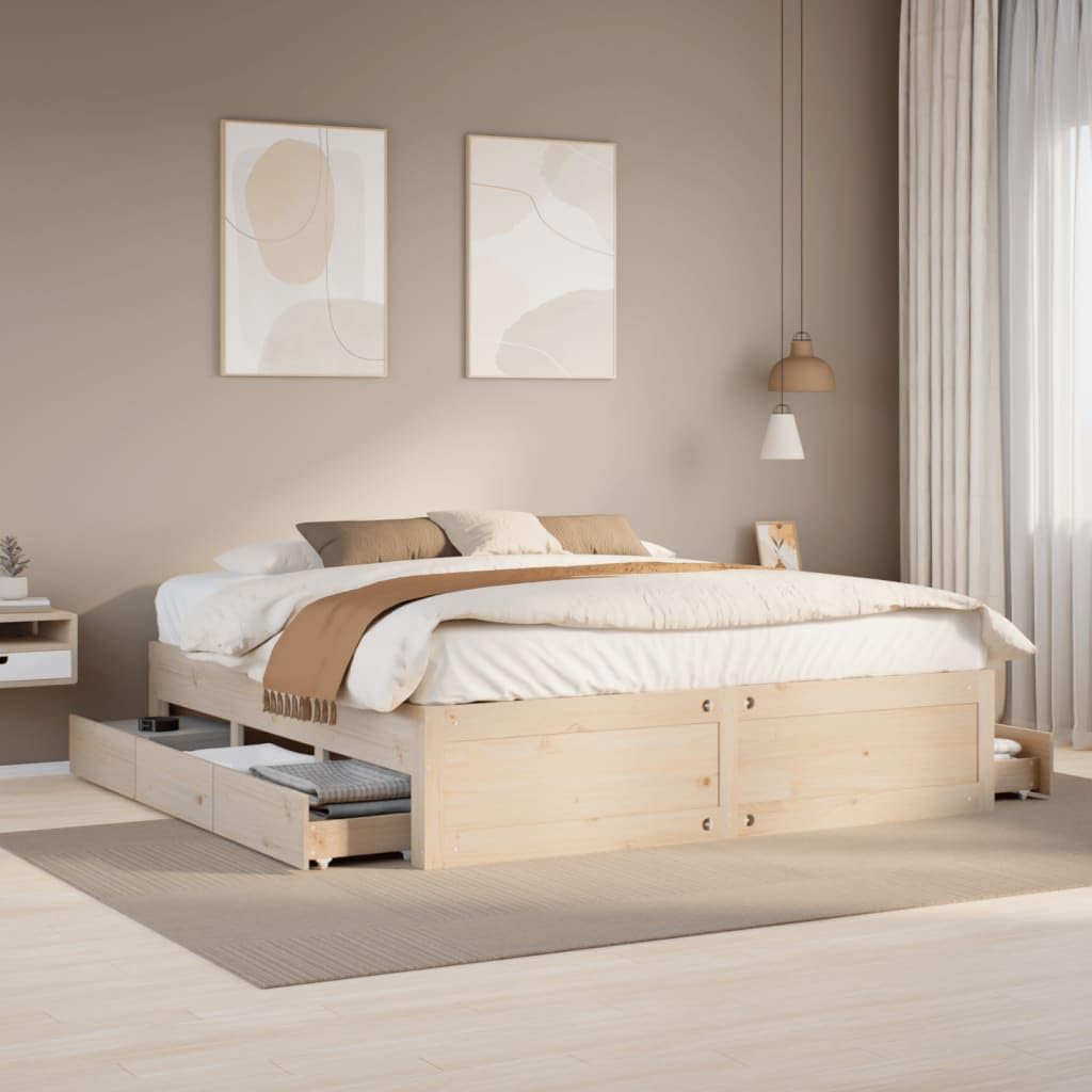 Furniture Item Home Bettgestell ohne Matratze mit Schubladen 180x200 cm Super King Massivholz Kiefer Möbel