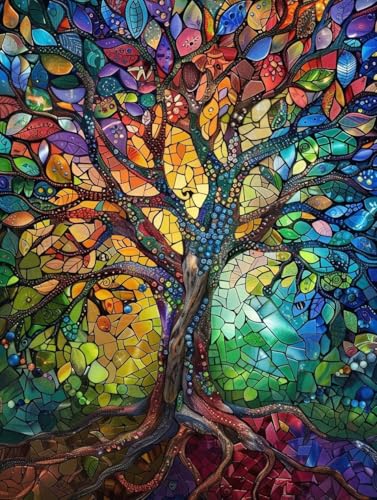 Peinture par Numéro Arbre Géométrie XL 100x130cm avec Pinceaux et Acrylique DIY