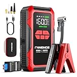 FNNEMGE 6500A Jump Starter with Air Compressor, 26800mAh Car Battery Jumper Starter Portable 12V(for All Gas/10.0L Diesel), 160PSI Tire Inflator, with USB Output,2 LED Light,HD Large Screen.