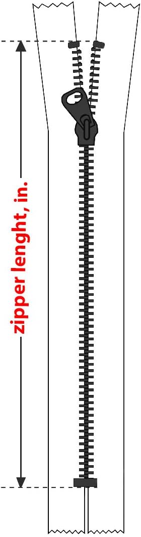Diagram illustrating how to measure zipper length from the top stop to the bottom stop.