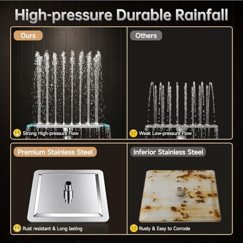 Image of Veken All Metal Shower Head with Handheld, Luxurious Square Spa-like Double Rain Shower Heads,Power Wash Wand,Dual High Pressure Detachable 8 inch Small Rainfall Showerhead with Spray Combo,Chrome,Sliver