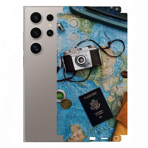 Image of AtOdds Mobile Skin Sticker Wrap | Compatible for Samsung S24 Ultra (5g) | Scratchproof Matte Finish | Full Coverage for All Sides & Camera Protection (Design - Travel Map)