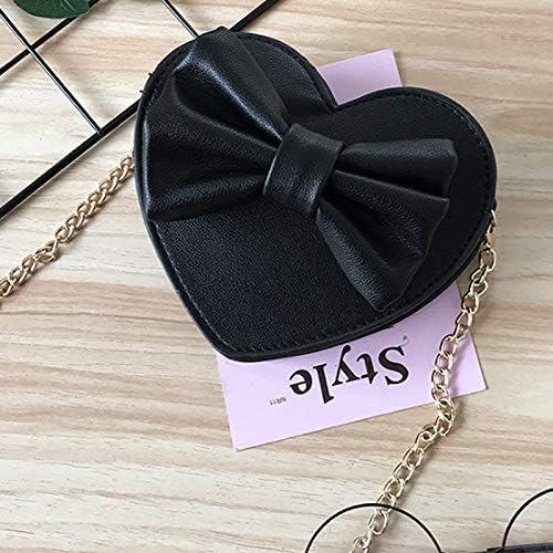 Goclothod Girls Bowknot Mini Coin Purse Heart Shape Cross Body Handbag Shoulder Bag Wallet Black - Image 5