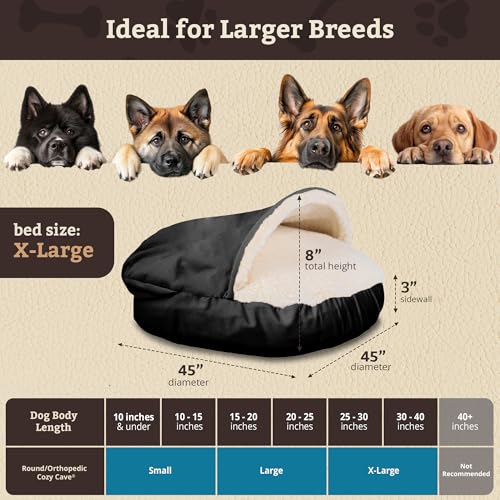 Image of Snoozer Cozy Cave Dog Bed, Round Covered Dog Bed, Black (XL)