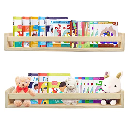 Image of Floating Book Shelves White 24 inches Set of 2 for Nursery Bathroom Bedroom (Natural-24), 24 x 3.94 x 3.54 Inch