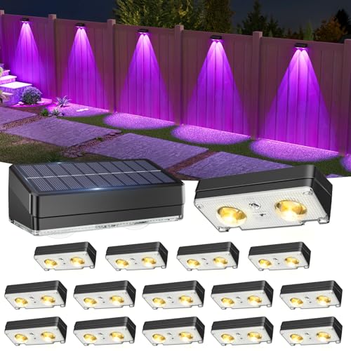 VOLISUN Solar Fence Lights Outdoor 16 Pack, 50Lumen RGB Color Changing