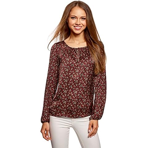 oodji Collection Women's Relaxed-Fit Keyhole Blouse, Orange, UK 6 / EU 36 / XS Cover