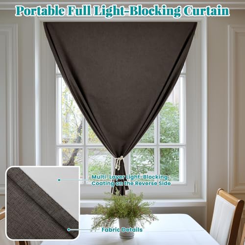 Image of 100% Self Adhesive Blackout Curtains- Stick on Curtains Shades Window Blinds Curtain No Rod Needed Easy to Hang Curtain, Use for Bedroom, Roman Shades, W52 x L72 inch, 1 Panel, Dark Brown