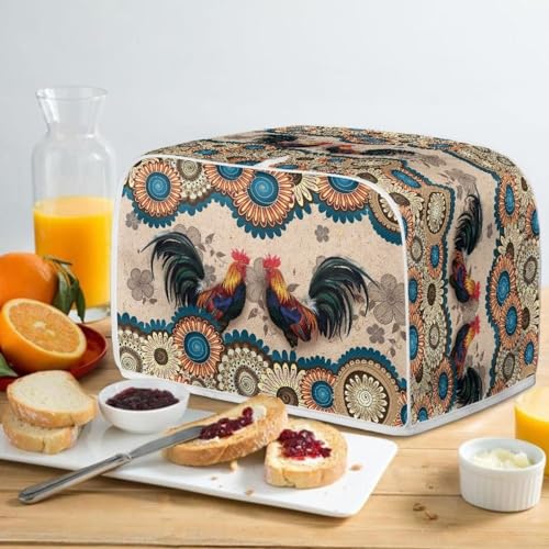 Image of Talayituse Boho Mandala Print 2 Slice Toaster Covers Dust Protection Rooster Chicken Design Bread Maker Covers Toaster Oven Cloth Cover Kitchen Accessories Washable Appliance Cover