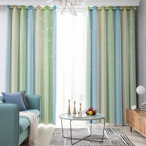 Rideau protection intimité étoiles dégradées vert pour chambre cocon - 3