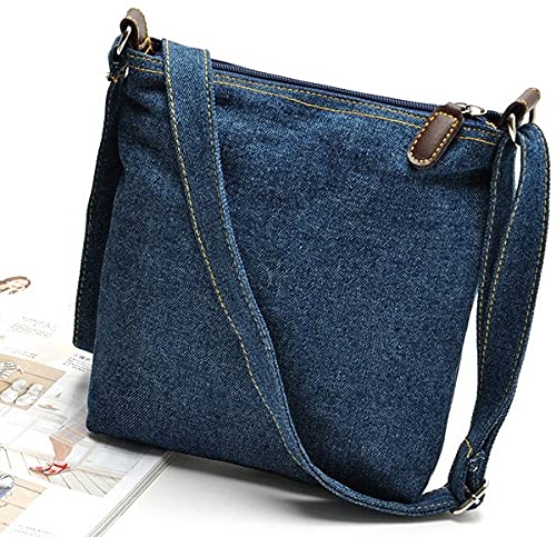 Women Casual Shoulder Denim Bag Adjustable Shoulder Strap Multi Pocket Blue Cowboy Crossbody Bags 6