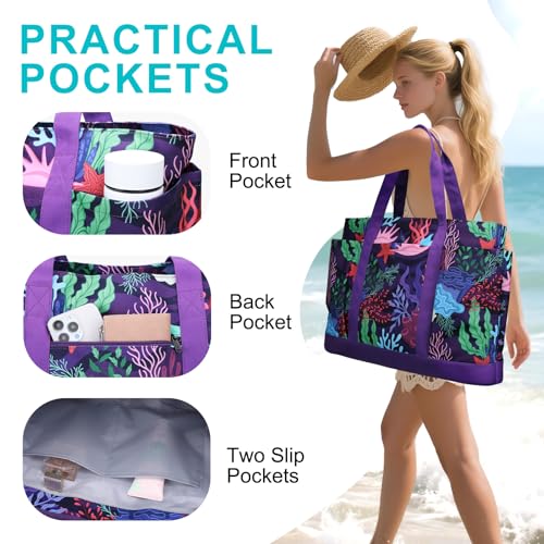 Image of VASCHY Extra Large Beach Bag, Oversized Utility Travel Tote Bag with Zipper Waterproof Sand-proof Pool Bag with Wet Bag