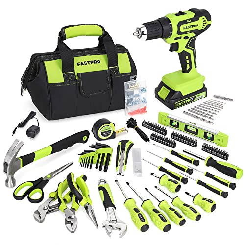 FASTPRO 232-Piece 20V Cordless Drill and Tool Set with Storage Bag, Green