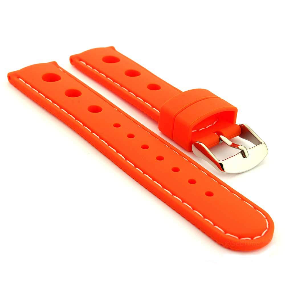 SecTime Silicone Rubber Waterproof Divers Perforated Watch Strap Band Sports Spring Bars