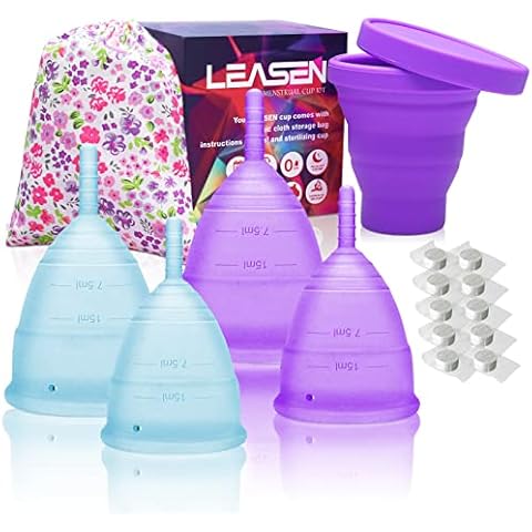 LEASEN Menstrual Cups, Set of 4 Menstral Cups, First Period Cup Kit for Girls & Women with Menstrual Cup Wash, Premium Design with Soft, Flexible, Medical-Grade Silicone Cover