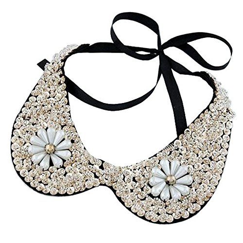 Joyci Korean Style Necklace Fake Collar Sequin Pearl Flower Detachable Peter Pan Collar Black