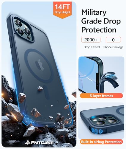 Image of FNTCASE for iPhone 12 Pro Max Case: [Compatible with Magsafe] Translucent Matte Magnetic Phone Cover - Military Grade Drop Protection Shockproof Protective Cases - Blue