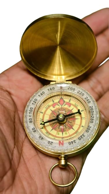 Premium Brass Pocket Compass with Lid | Vintage Antique Style Navigation Compass | Portable Outdoor Direction Finder for Camping, Hiking, Travel & Gift-picture-15