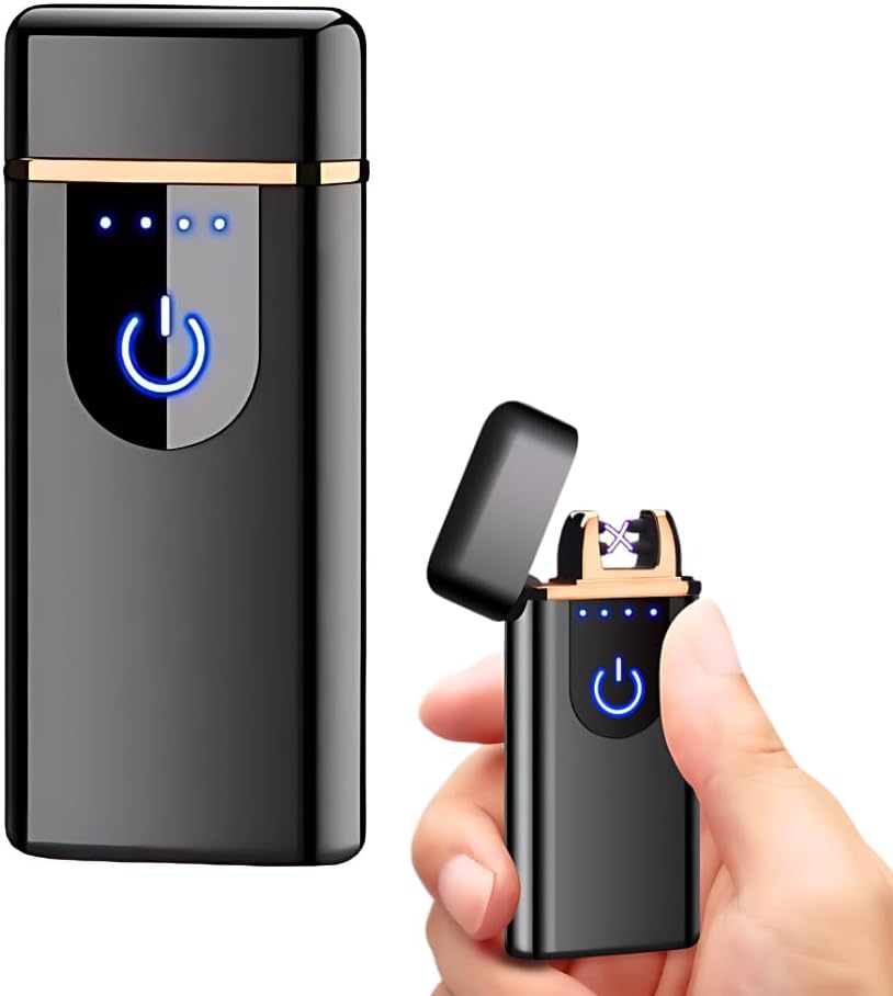 Drumstone 𝟭𝟱 𝗬𝗲𝗮𝗿𝘀 𝗪𝗮𝗿𝗿𝗮𝗻𝘁𝘆 Metal Eelectric Dual Arc Lighter, Double Arc Plasma Sensor Ligher With LED Indicator Sensor Fingerprint Flameless Lighter and USB Rehargeable