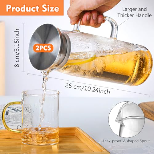 2PCS 1,5L Caraffa in Vetro Borosilicato Con Coperchio, Brocca d'Acqua Con Spazzola per Tè Ghiacciato, Acqua Calda Fredda, Succo, Caffè - immagine 6