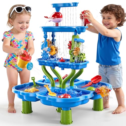 ZDRKWSM 4-Tier Water Table for Kids 3-5, Summer Outdoor Beach Sensory Activity Playset Kids Sand and...