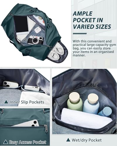 Image of Gym Bag for Women Men with Shoe Compartment,Small Travel Duffle Bags for Traveling Overnight Weekender Bag Personal Item Travel Bag Large Sport Bag Workout Bag Peacock Blue