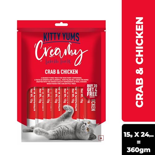 Image of Kitty YUMS Kitten & Adult Creamy Lickable Cat Treats 360g (15g x 24 Pieces) | Rich in Protein | Taurine for Heart & Vision | Ideal for Training and Bonding | Promotes Hydration