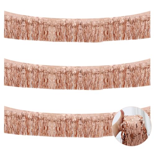 Image of BEISHIDA 3 Pack Rose Gold Wavy Foil Fringe Garland 30ft Tinsel Wall Decor