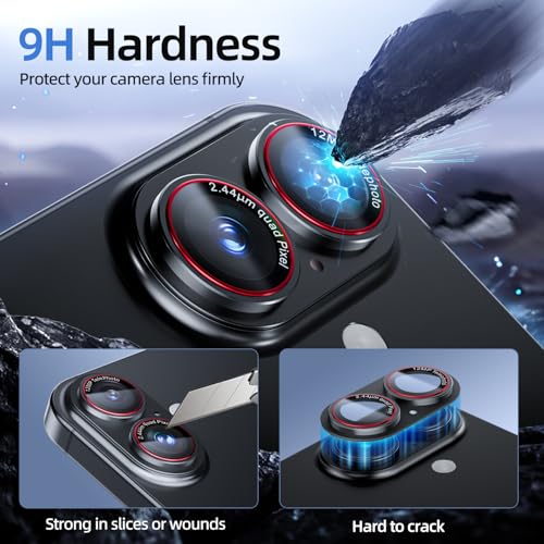 Image of HelloDeere 9H High-alumina Tempered Glass Camera Lens Protector for iPhone 17 Lens, Military-Grade Shatterproof with Strong Adsorption, Full Coverage Case-Friendly Cover (Black Titanium, iPhone17 - 2 Pack)