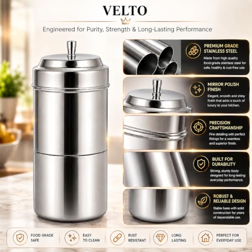 Image of VELTO Stainless Steel Coffee Filter for South Indian Filter Coffee, Coffee Decoction Maker, Filter Coffee Maker Steel, Coffee Filter for Home, 260g