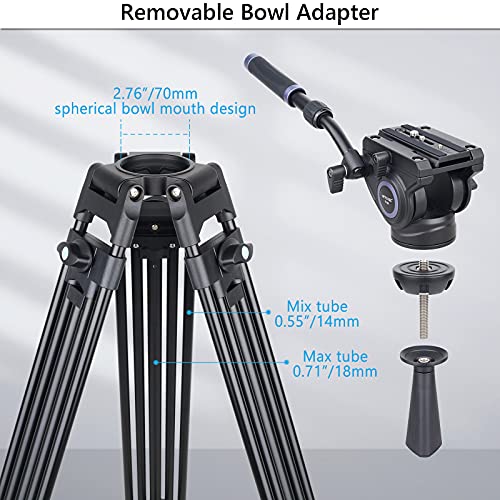 Heavy Duty Video Stativ, ARTCISE MS80 72,4 Zoll / 184 cm Aluminiumlegierung Doppelrohr Schnellverschluss Schüsselstativ… – Bild 5