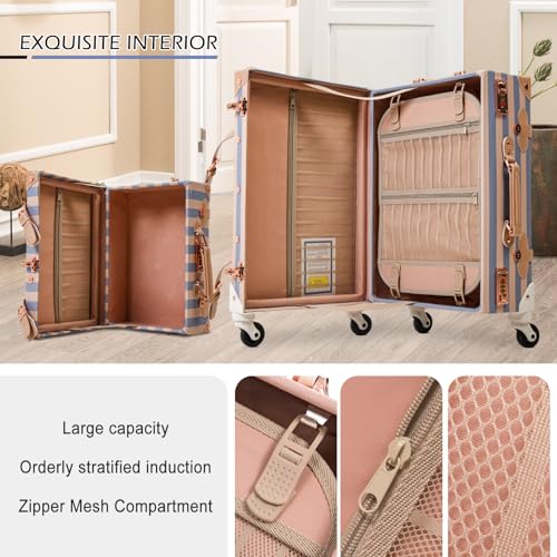 Apelila 2 Piece Vintage Luggage Set PU Leather Luggage with Spinner Wheels, Lightweight Suitcase for Travel( 20"+12")