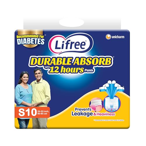 Lifree Durable Absorb Adult Diaper Pants | Size S | 24–33 Inches | Prevents Leakage & Heviness | Quick Dry Sheet | Breathable Waistband | High Absorption Up to 12 Hours | Easy to Wear | 10 Count