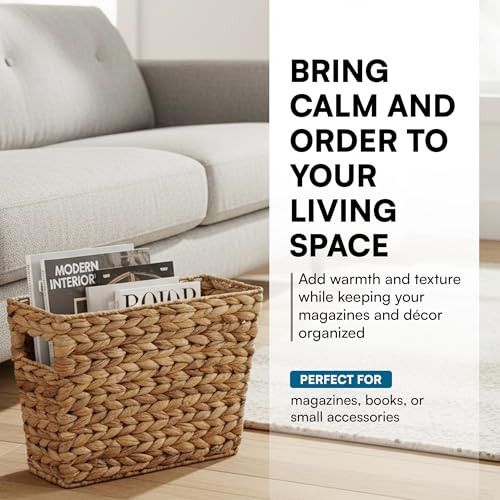 Image of Honey-Can-Do Woven Water Hyacinth Wicker Storage Basket, Magazine, Natural