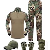SANYETS Taktischer Anzug, Kampfhose und Hemd, Mütze, Handschuhe, Sturmhaube, Set, schwarze Camouflage-Uniform, Militär-Airsoftausrüstung