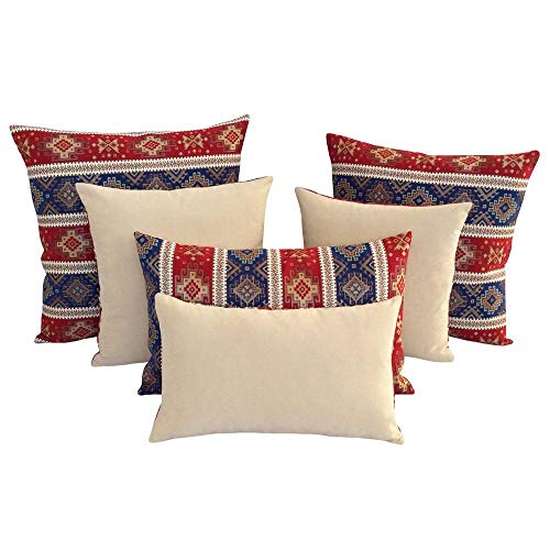 Pillowerus Throw Pillow Covers Kilim Red And Blue - 16 X 16 Inches Decorative Pillows, Persian Room Decor For Couch, Bohemian Square Case For Window Seat, Ethnic Cushions, Aztec Tapestry #TOP2