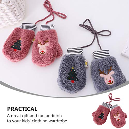 KESYOO Luva de Natal Infantil Com Tira de LÃ£ Desenho Animado Natal Ãrvore Alce Luvas de Dedo Comple