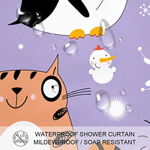 Rideau de douche imperméable chat et pingouin 183x183 cm anti-moisissure - 4