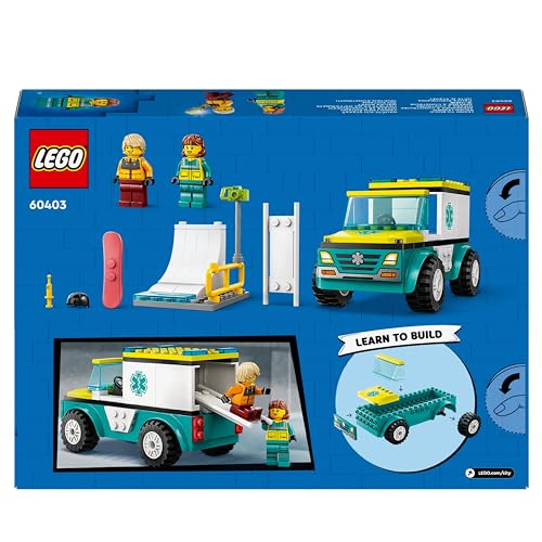 LEGO City L’Ambulance de Secours et Le Snowboardeur, Jeu Enfants avec Jouet de Véhicule Médical, Minifigurines de Paramédical et Snowboardeur, Cadeau pour Garçons et Filles de 4 Ans ou Plus 60403