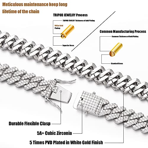 12mm Real 18K or White Gold Plated Diamond Iced Out Cuban Link Chain or Bracelet Hip Hop Miami Necklace Prong-Setting Choker for Men Women2