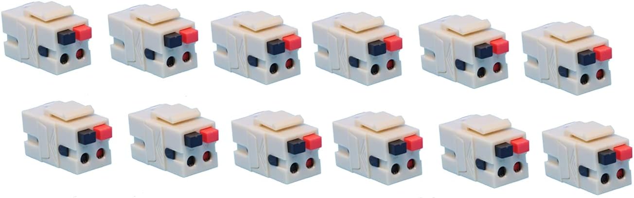RiteAV Speaker Spring Clip Keystone Jack for Wall Plates - Female to Female - White - 12 Pack